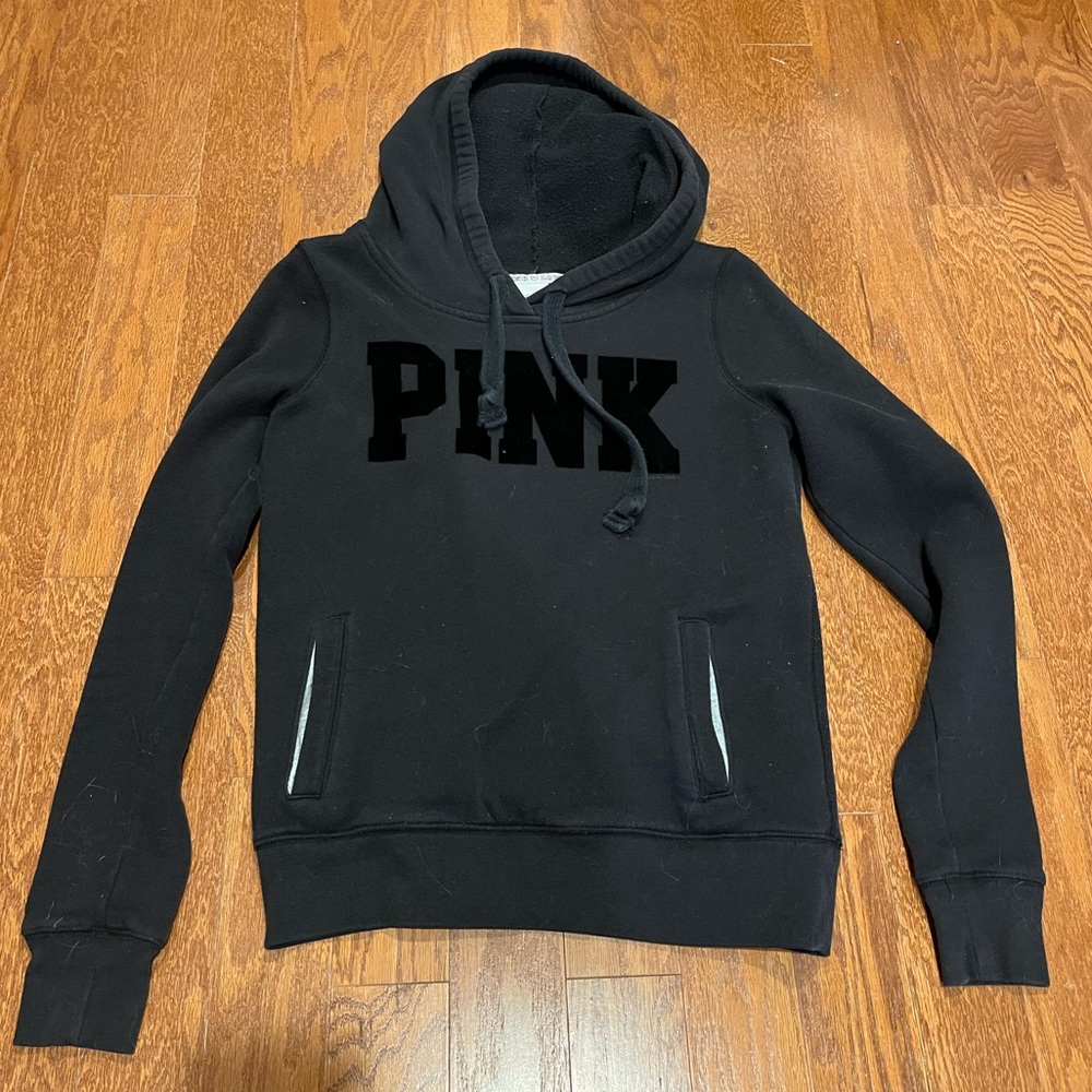 Black with velvet black letters Victorias Secret Pink hoodie size small